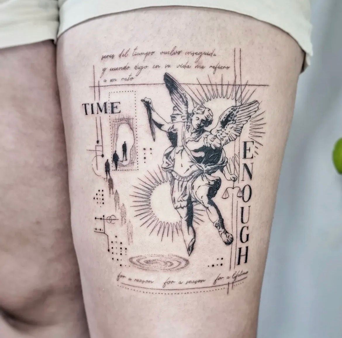 Fine line ornamental tattoo by May