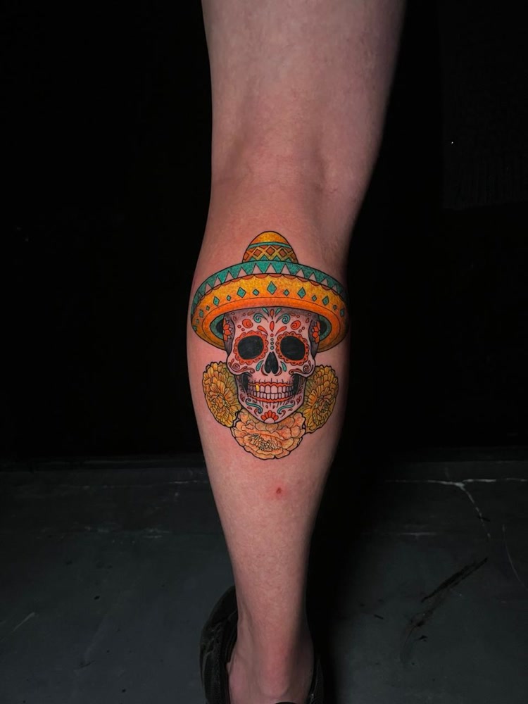 Dia de muertos sugar skull with sombrero