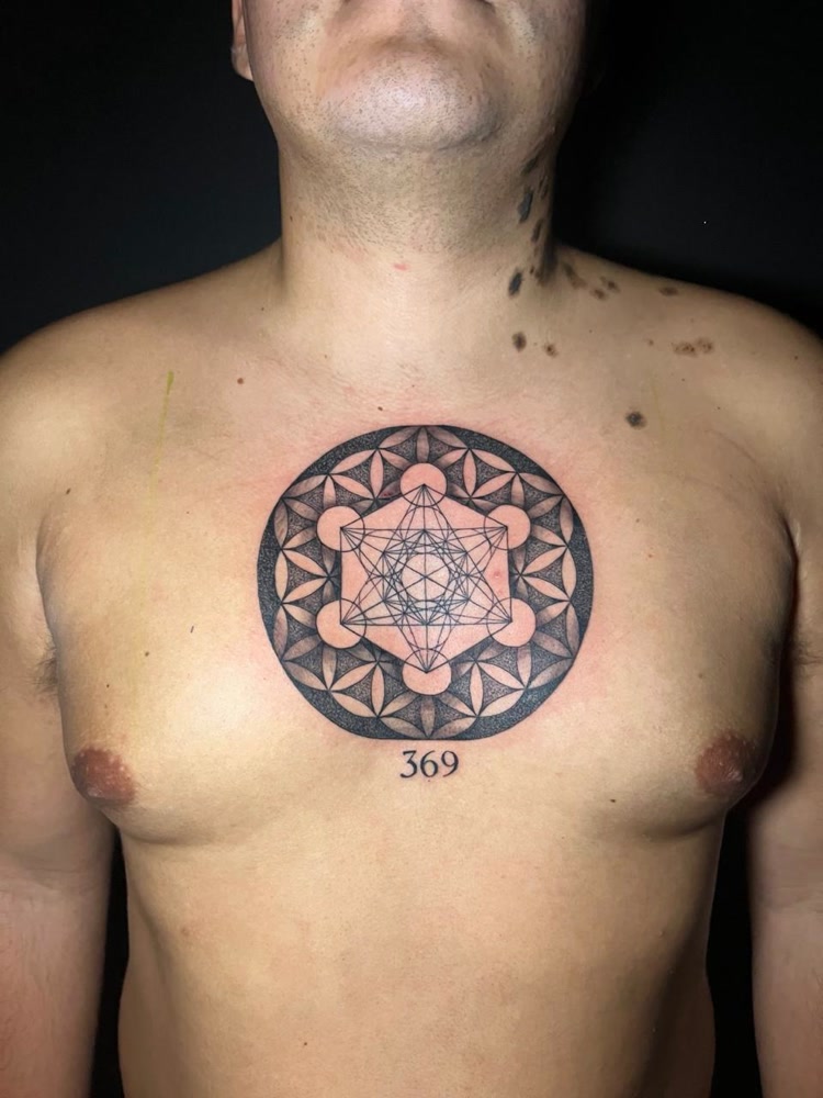 Metatron cube sacred geometry chest piece