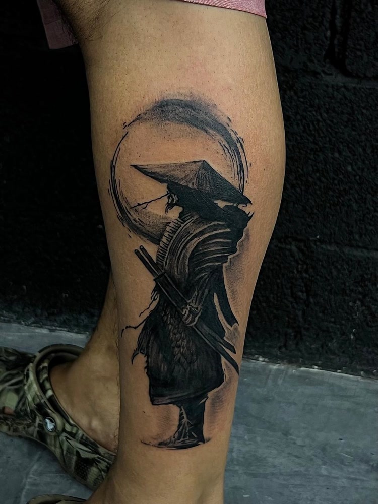 Samurai warrior with enso circle blackwork