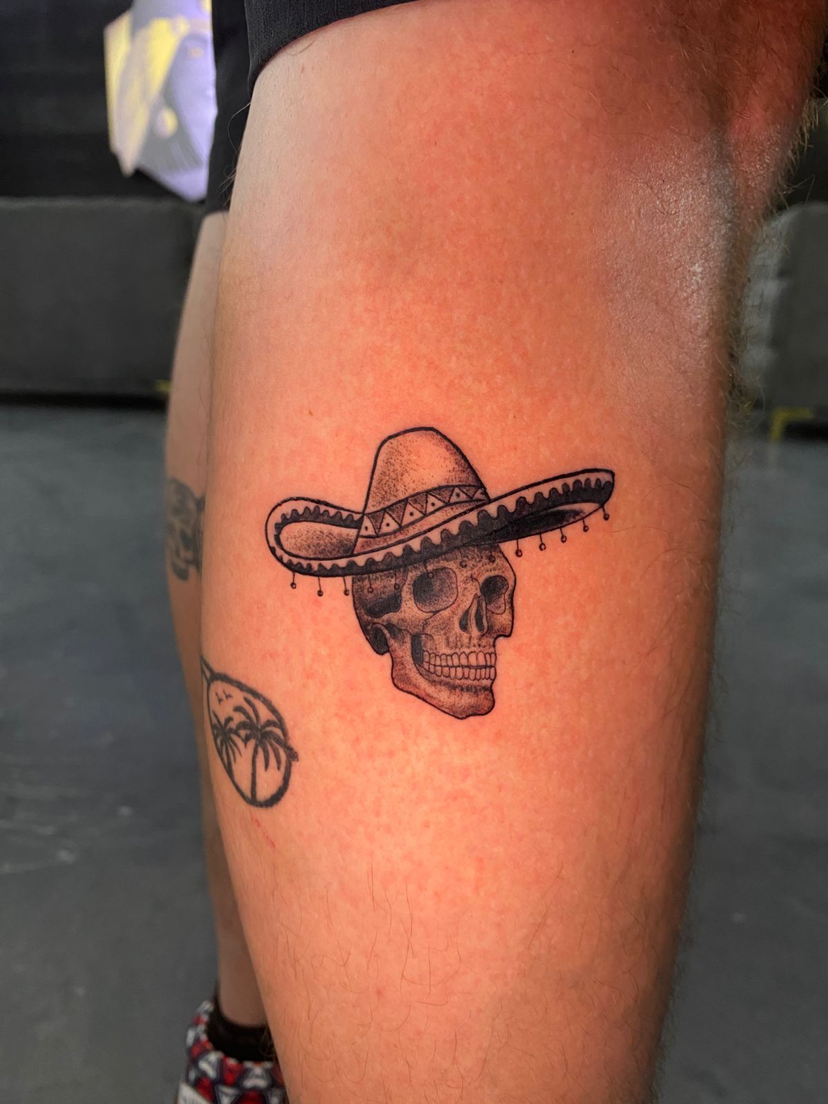 Skull with sombrero blackwork
